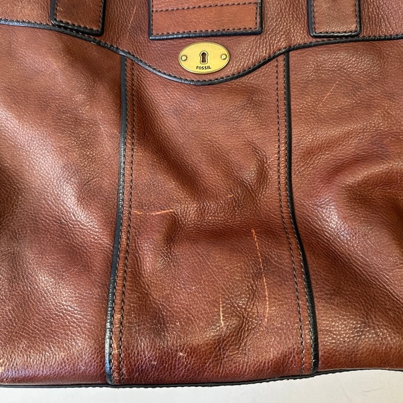 Fossil large leather weekender tote bag dark brown - Picture 8 of 12